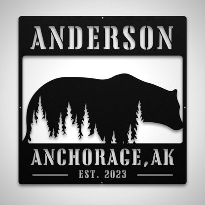 Rustic Bear and Trees Lakehouse Sign