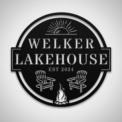 Lakehouse Sunset View Custom Name and Established Year Sign