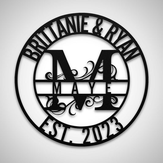 Custom Split Monogram Letter Couple Name Sign