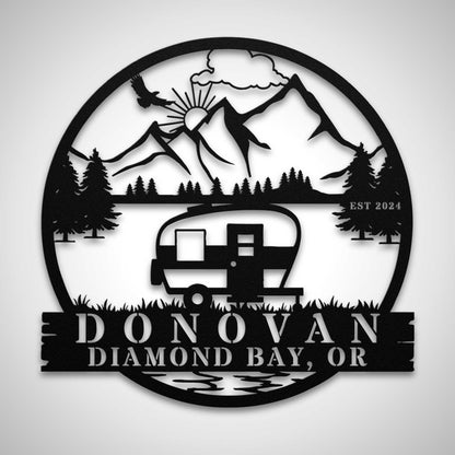 Custom Family Name Lake Life Sign - Camper and Mountain Design