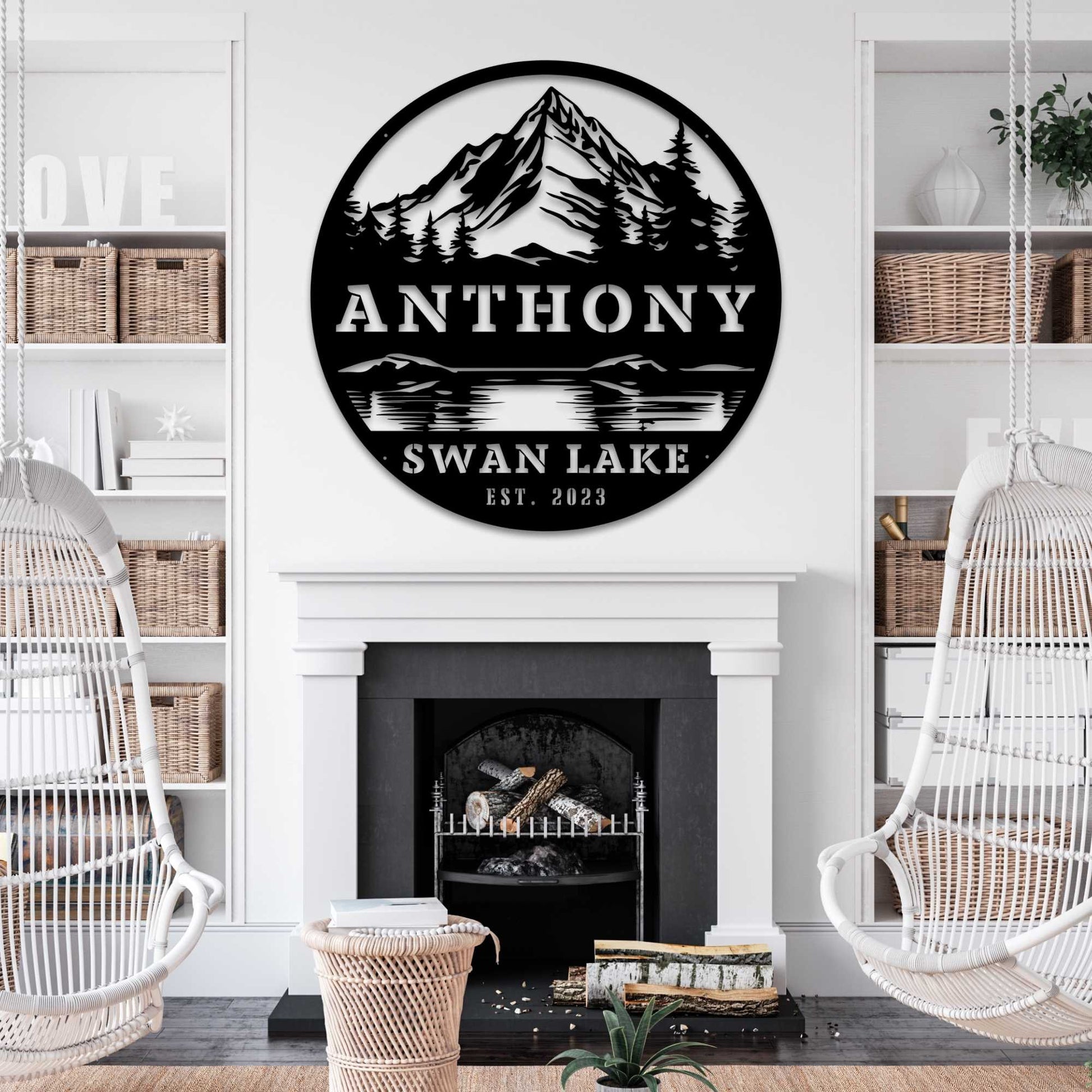 Custom Lake and Mountain Family Name Sign