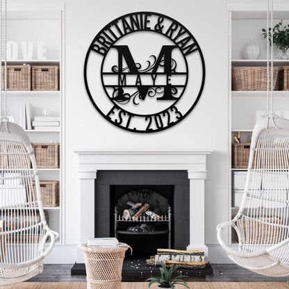 Custom Split Monogram Letter Couple Name Sign