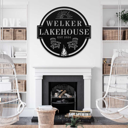 Lakehouse Sunset View Custom Name and Established Year Sign