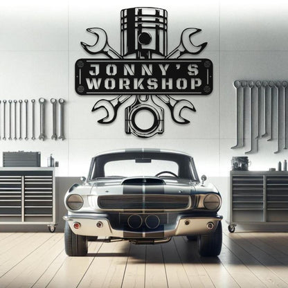 Close-up of the personalized text section on the workshop mechanic sign