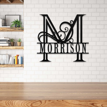 Custom Last Name Initial - Split Letter Monogram Name Sign