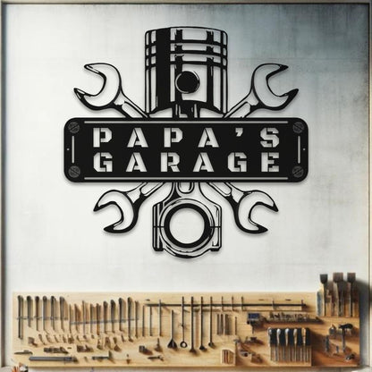 Detailed view of the laser-cut metal mechanic sign showing precision craftsmanship