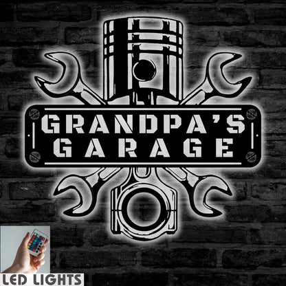 High-quality powder-coated metal sign with LED Light for workshop durability and style