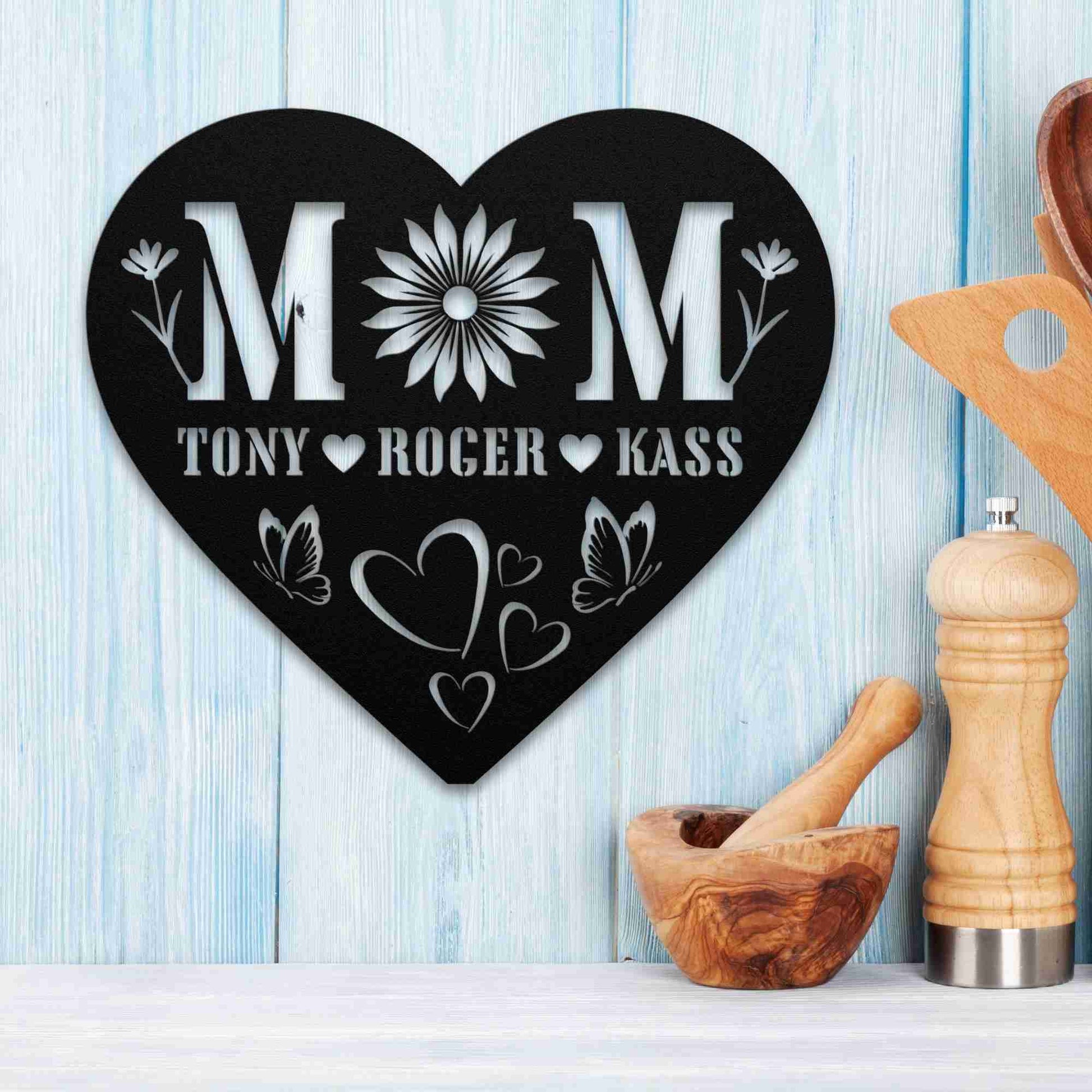 Custom Floral Heart Mom Sign with Children's Names